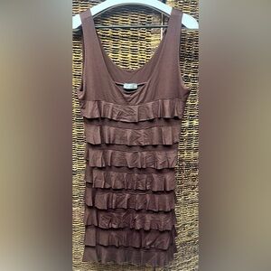 Isle Apparel- Brown Sleeveless Dress‎ with Ruffles, Size: Large